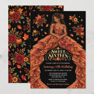 Convite Aniversário Floral de Outono Sweet Sixteen