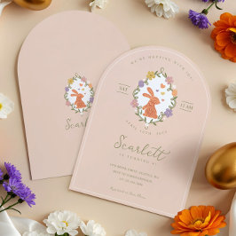 Convite Aniversário Floral de Primavera de Coelhinho de Pá