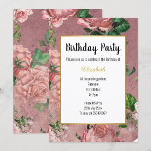 CONVITE ANIVERSÁRIO FLORAL DE ROSE DE PINCO ELEGANTE