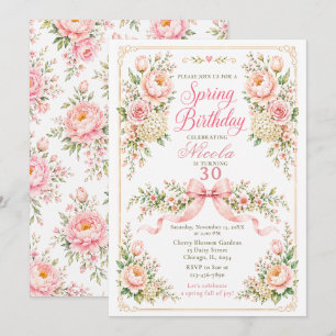Convite Aniversário Floral e de Laço de Primavera