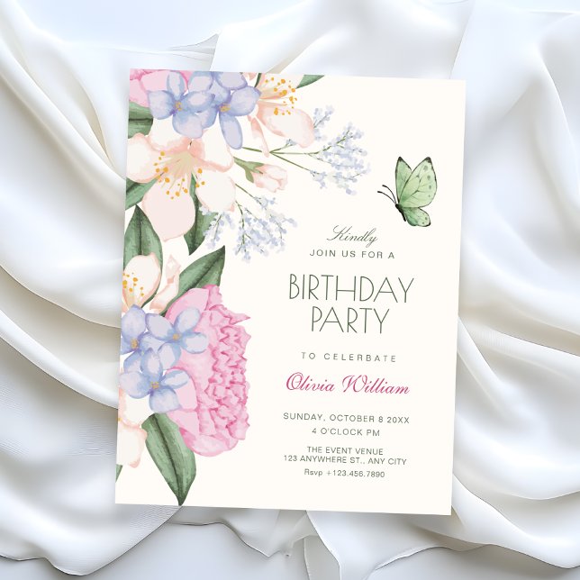 Convite Aniversário floral elegante (Criador carregado)