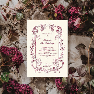 Convite Aniversário Floral em Burgundy Antigo
