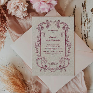 Convite Aniversário Floral em Burgundy Antigo