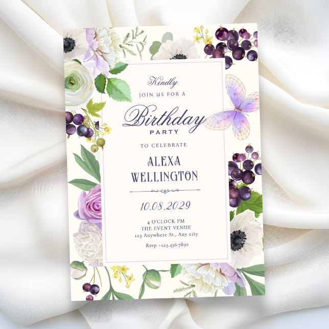 Convite Aniversário floral estético (Criador carregado)