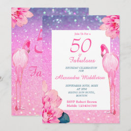 Convite Aniversário Floral Flamingo Rosa, Flamingo, Glitte