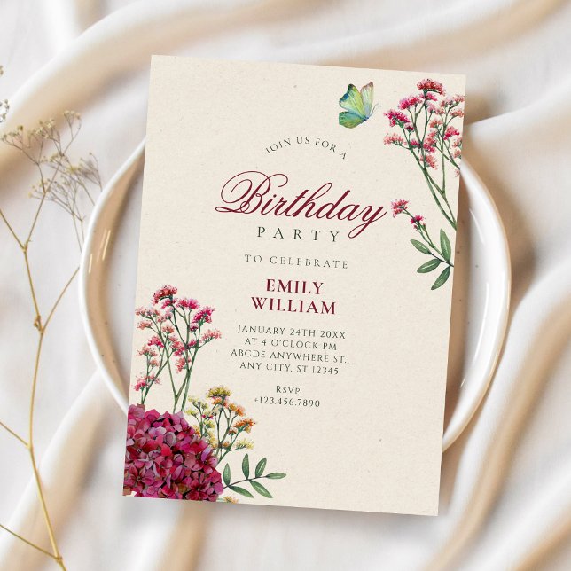 Convite Aniversário floral minimalista (Criador carregado)