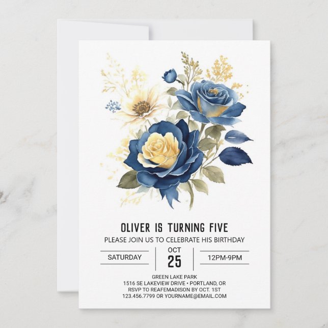 Convite Aniversário Floral Personalizado Simples (Frente)