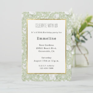 Convite Aniversário Floral Romântico Verde Branco