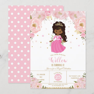 Convite Aniversário Floral Rosa da Princesa Africana da P