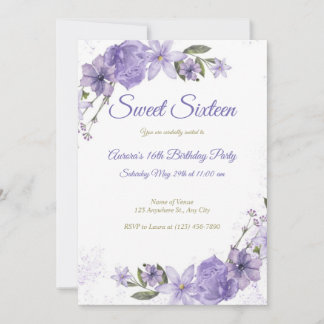 Convite Aniversário Floral Roxo