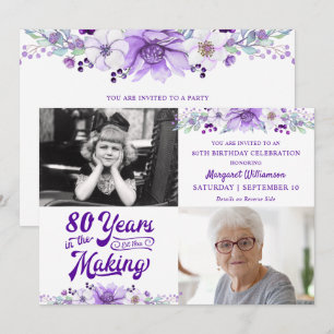 Convite Aniversário Floral Roxo ANOS EM ELABORAÇÃO