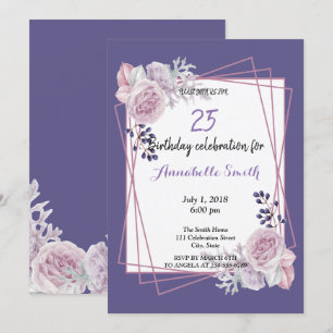 Convite Aniversário floral roxo do quadro geométrico