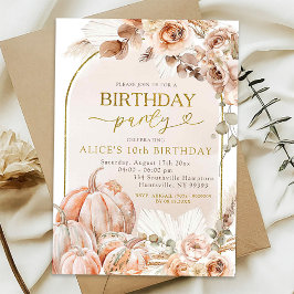 Convite Aniversário Floral Selvagem de Abóbora Outono Boho