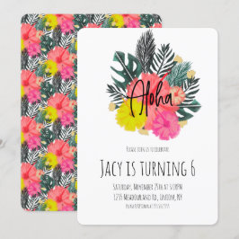Convite Aniversário Floral Tropical Aloha Desenhado à Mão