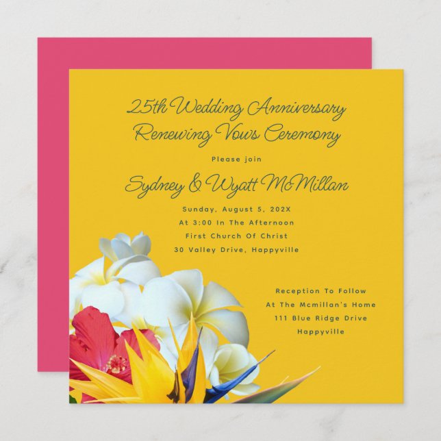 Convite Aniversário Floral Tropical Havaiana Vows Invitati (Frente/Verso)