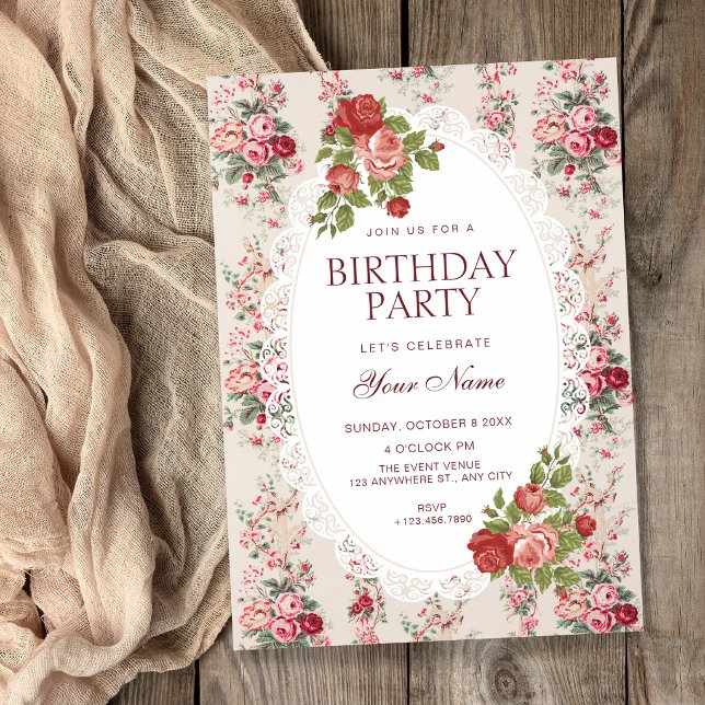Convite aniversário floral vintage (Criador carregado)