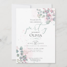 Convite ANIVERSÁRIO | Folhagem Eucalyptus Moderna em Water