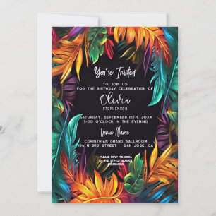 Convite Aniversário Folhagem Tropical Neon em Negrito