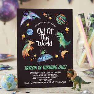 Convite Aniversário Galáxia Dinossauro Espaço Fora Desta M