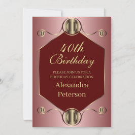 Convite Aniversário Geométrico Dourado E Vermelho Cor-De-R