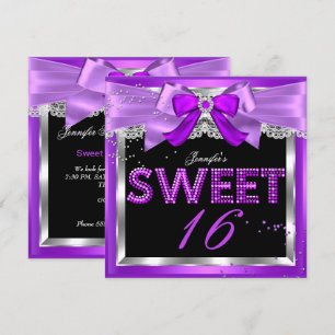 Convite Aniversário Glamour Brilho Magenta Roxo Doce 16