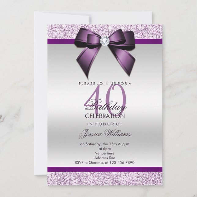 Convite Aniversário Glamouroso com Brilho e Laço (Frente)