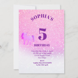 Convite Aniversário Glitter do Unicórnio Roxo Mágico