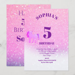Convite Aniversário Glitter do Unicórnio Roxo Mágico