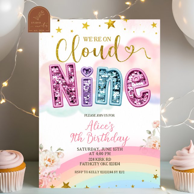 Convite Aniversário Glitter sequin pastel cloud nine (Criador carregado)