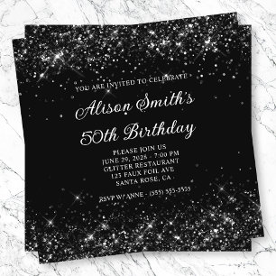 Convite Aniversário Glittery Black 50th