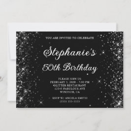 Convite Aniversário Glittery Black 50th