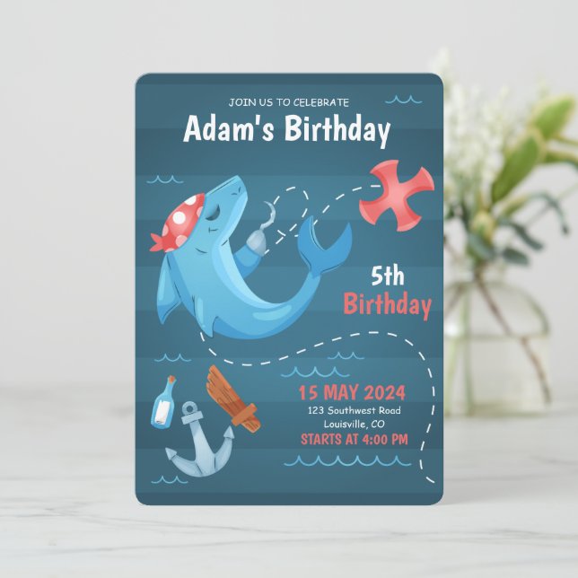 Convite Aniversário Golfinho Sob O Mar, Oceano Azul (Em pé/Frente)
