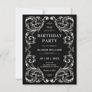Convite Aniversário gótico vintage preto