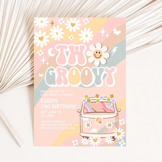 Convite Aniversário Groovy Duplo Van 2º Pastel Groovy (Criador carregado)