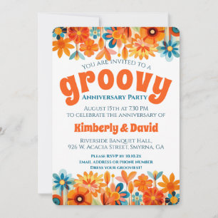 Convite Aniversário Groovy Vibração dos Anos 60 Floral Ret