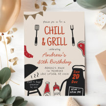 Aniversário Hand Drawn BBQ Chill e Grill