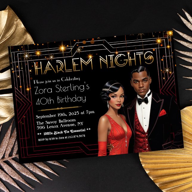 Convite Aniversário Harlem Nights Art Déco Afro-Americano (Criador carregado)