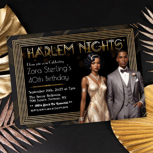 Convite Aniversário Harlem Nights Art Déco Afro-Americano