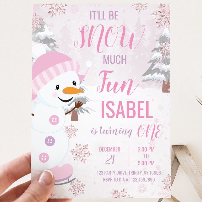 Convite Aniversário Homem de Neve Rosa (Criador carregado)