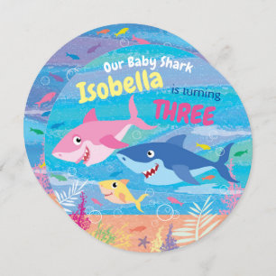 Convite Aniversário Idade 3, Sob O Mar, 3 Tubarões, Festa