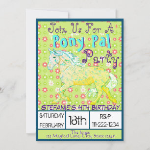 Convite Aniversário II do Palomino Amarelo e Azul (flores 