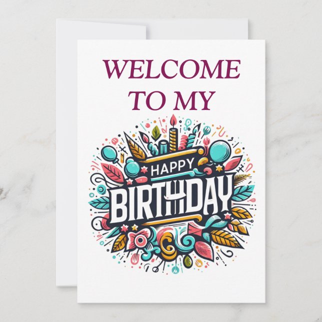 Convite Aniversário Ilustrado Colorido - Festivo Único (Frente)