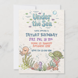 Convite Aniversário Ilustrado Fofo Debaixo do Mar