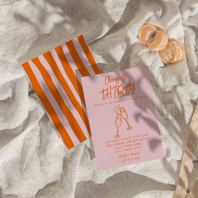 Convite Aniversário Impressionante de 30 de Mão Laranja Co (Criador carregado)