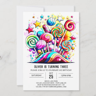 Convite Aniversário Imprimível do Candyland Personalizado