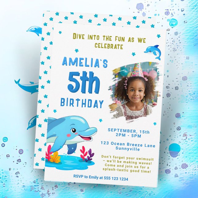 Convite Aniversário Infantil com Tema de Golfinho Animais  (Criador carregado)