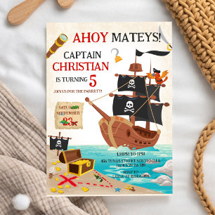 Convite Aniversário Infantil do Menino Pirata Ahoy Mateys