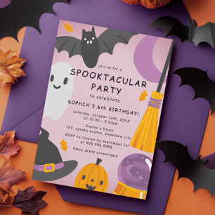 Convite Aniversário Infantil Halloween Fofo Roxo