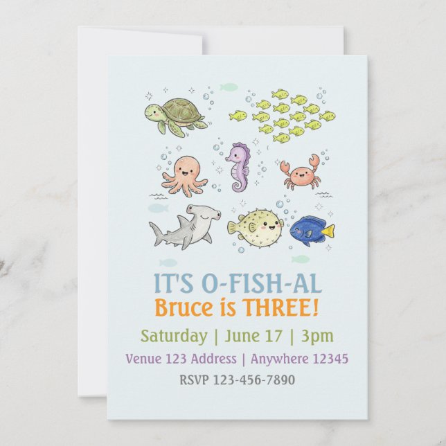 Convite Aniversário Infantil Ilustrado O-FISH-AL (Frente)