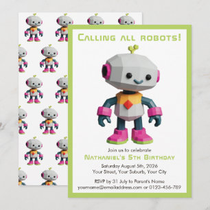Convite Aniversário Infantil Robô Divertido Fofa